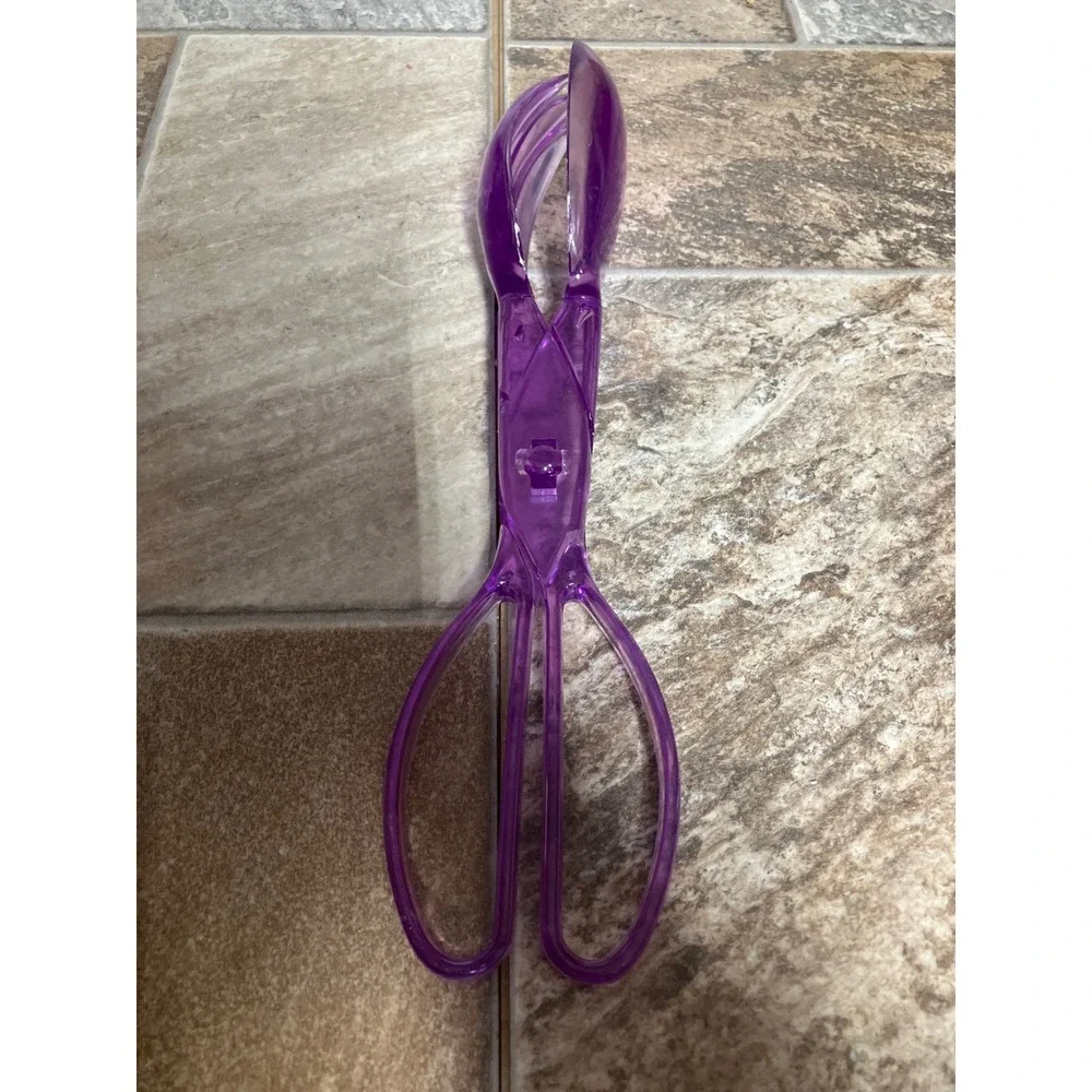 Vintage Purple Translucent Plastic Scissor Salad Tongs Detachable 2-Piece Set